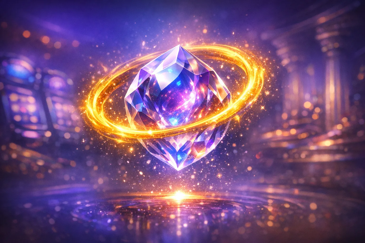 Glowing aura halo floating in soft light, premium casino bonus card artwork